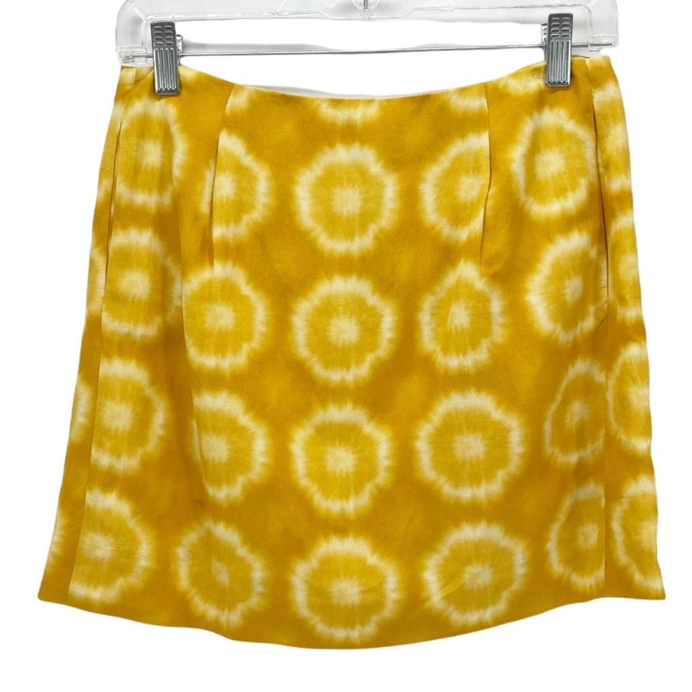 J Crew Women's Silk Linen Mini Skirt Tie Dye Yellow Size 0